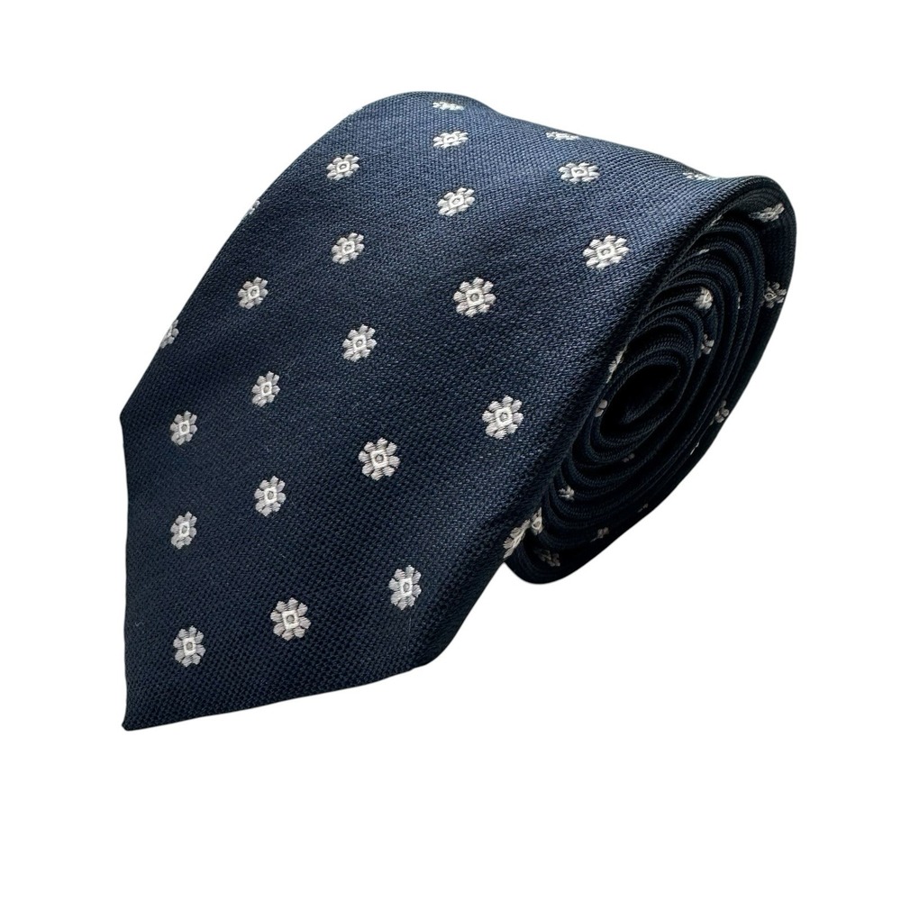 Suitsupply Blue White Floral Pure Silk Mens Tie 3.25 Inch Width Designer